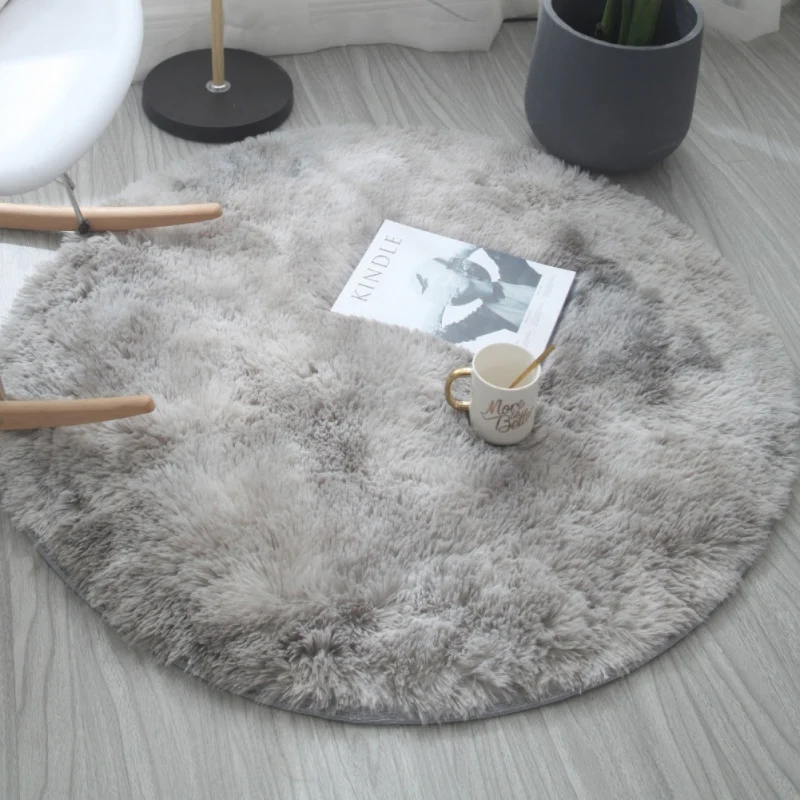 Fluffy Round Rug Carpets Ultra Soft Area Rugs Graduated Color Long Plush Shaggy Round Floor Mat For Dining Living Room