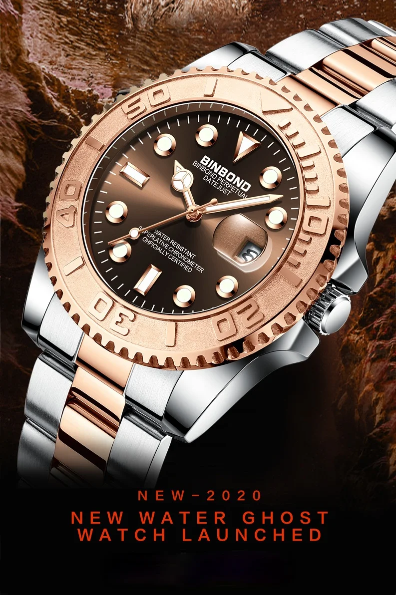 BINBOND Top Brand Luxury Fashion Men Watches Luminous Calendar Waterproof Stainless Steel Watch Quartz Business Wristwatch