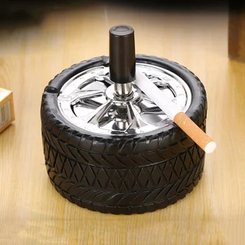 

New Type Tire Type Windproof Rotating Practical Smokeless Metal Ashtray Round Ashtray