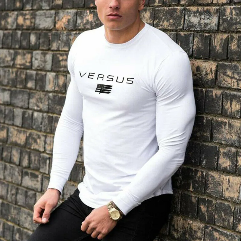 

2022 Gyms Tight Cotton Long sleeve T-shirt Men Sports printing T-shirt Homme Gyms T Shirt Men Fitness Summer Running T-shirt