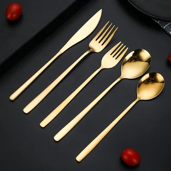 

Korean Tablewear Set Gold Stainless Steel Fork Spoon Steak Knife Hotel Gift Silver 5pcs Aparelho De Jantar Kitchen Set AC50CS
