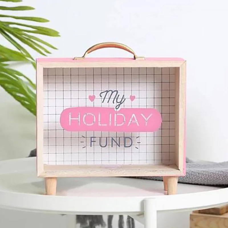Ins Wooden Crafts Piggy Bank Debris Storage Box Literary Home Desktop Decoration Coin Storage Bank Decoration Gift Box Glass Box