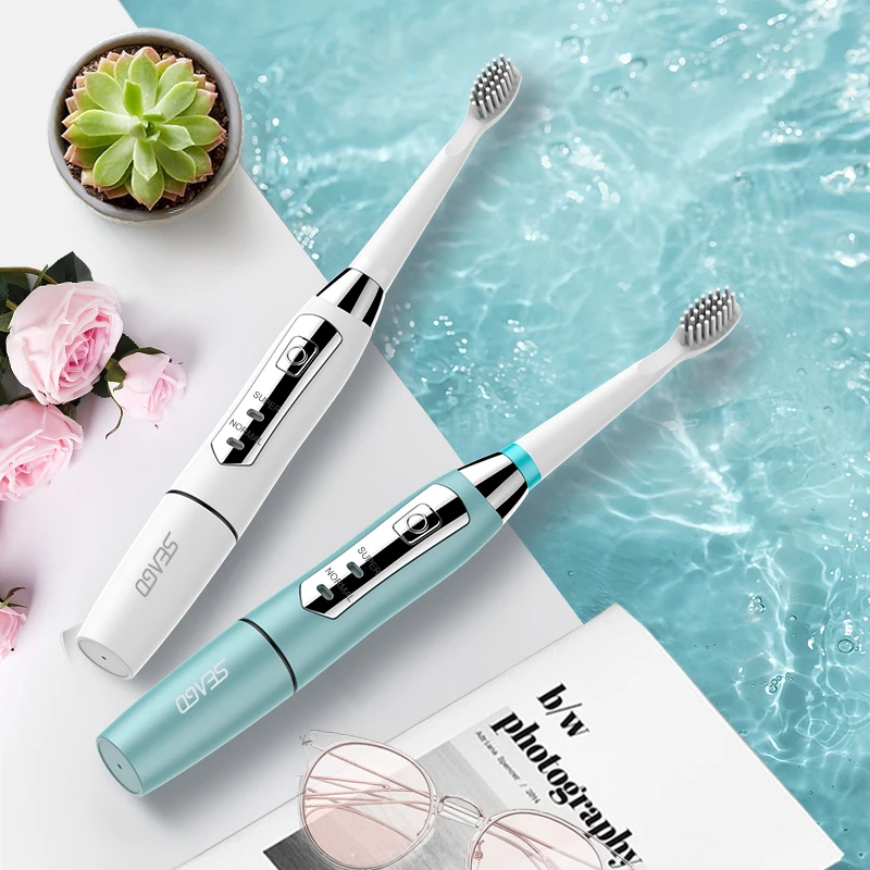 SEAGO Electric Toothbrush Sonic Adult Battery Teeth brush holder with 3 Replacement Brush Heads Waterproof Smart time SG910 Gift SEAGO Electric Toothbrush Sonic Adult Battery Teeth brush holder with 3 Replacement Brush Heads Waterproof Smart time SG910 Gift