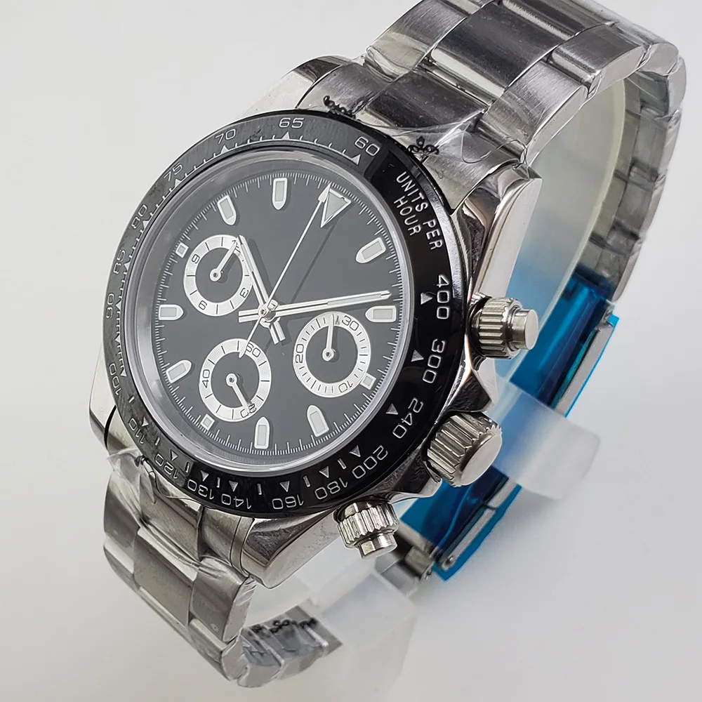 Новые часы VK63 кварцевый хронограф светящийся указатель движение сапфир 39 мм керамический ободок стальной браслет D5