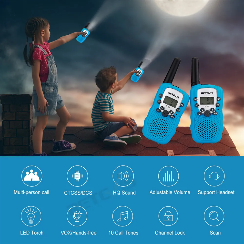 Preise Mini Walkie Talkie Kinder 2 stücke Radio Station Retevis RT388 0,5 W PMR PMR446 FRS UHF Zwei weg Radio VOX Taschenlampe Communicator Geschenk