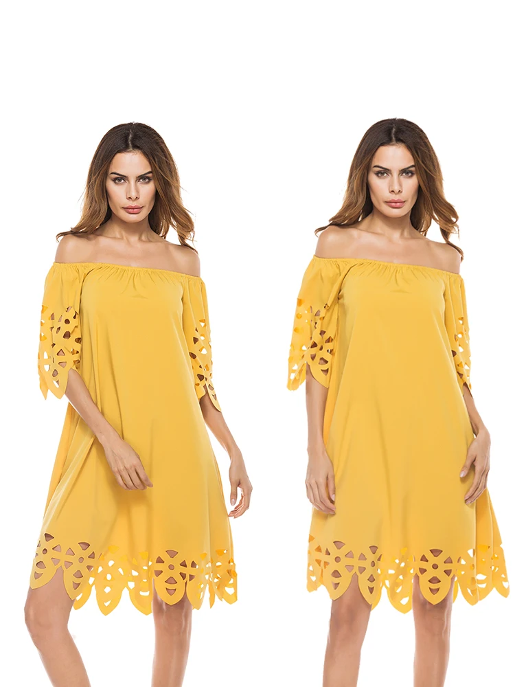 

shoulderless One-line neck tube top hollow sexy burnt flower dress