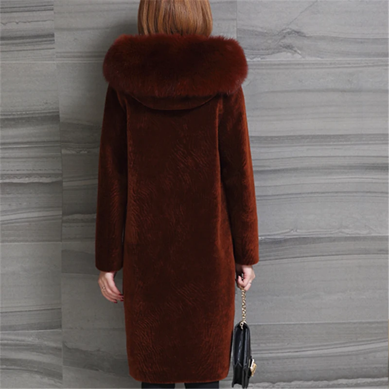 

Winter New 2020 Jacket Women Real Sheep Shearing Fur Coat Female Long Thick Warm Jackets Fox Fur Hooded parka Plus Size 6XL 7XL