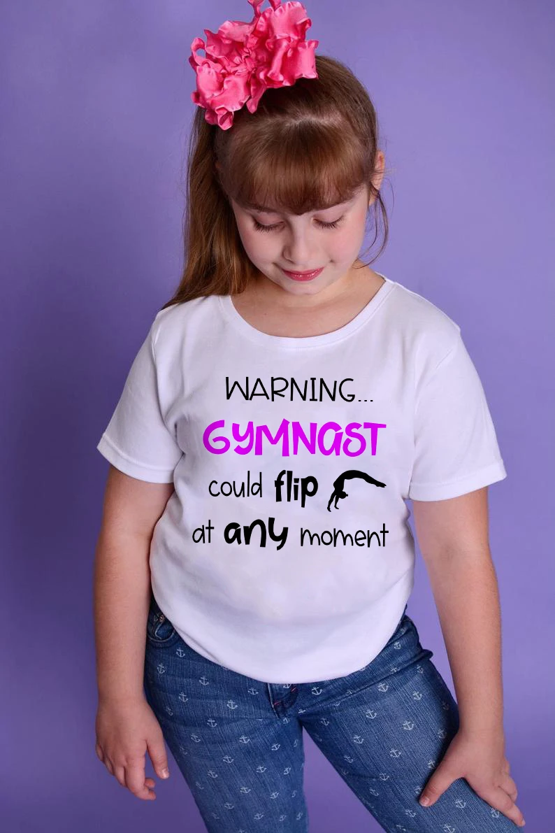 

1PC Warning Gymnast I May Flip At Any Time Toddler Kids Baby Girl Letter T Shirt Short Sleeve Tops Shirts Outfits Boys Girls Tee