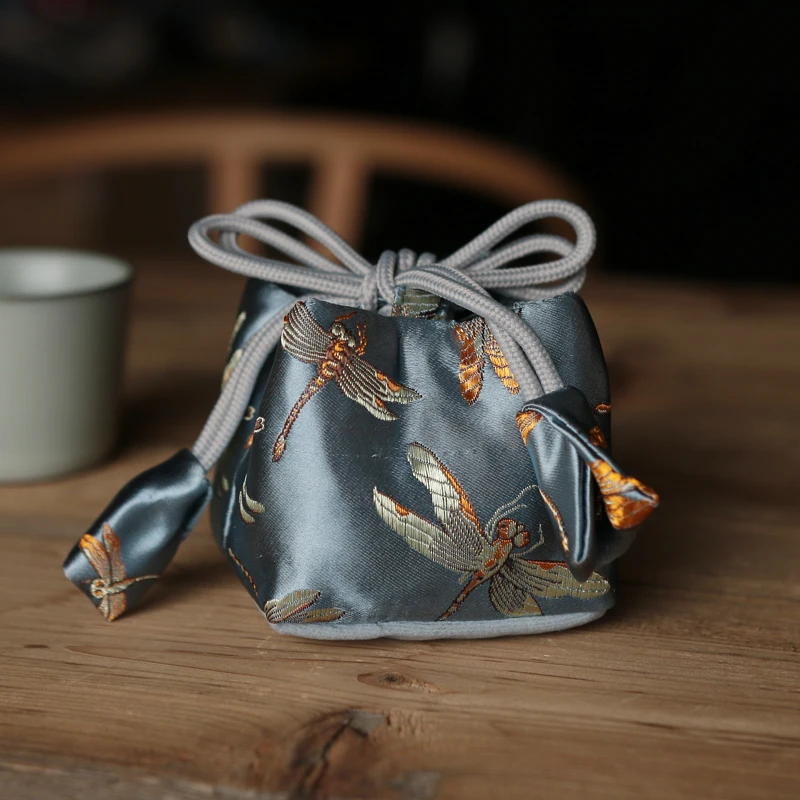 Silk Brocade Embroidery Portable Thickened Manual Tea Cup Bag Tea Cup Storage Bag Single Cup Tea Cozies Tea Set Accessories ZB83