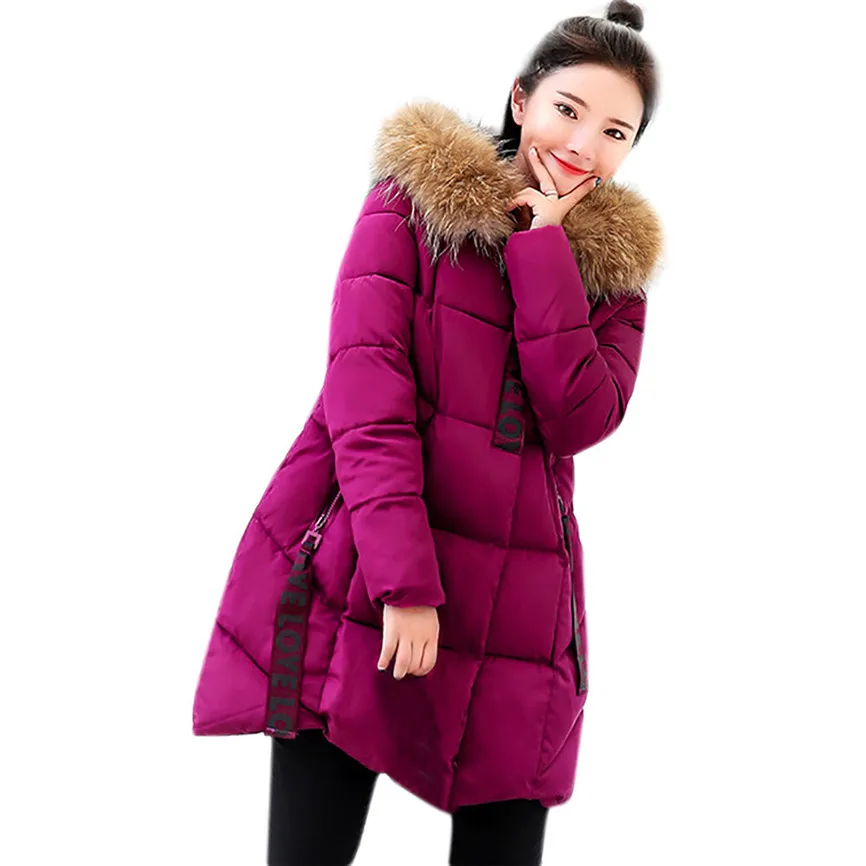 Зимняя женская куртка для, длинный меховой воротник, хлопок-ватник, теплая, утолщенная, размера плюс, 3XL, зимнее пальто для женщин, парка, верхняя одежда для женщин