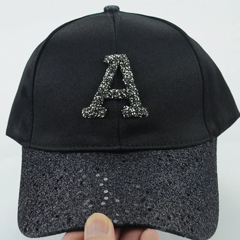 Women's Rhinestone Sequin Letter Baseball Cap Summer Adjustable Sun Hat