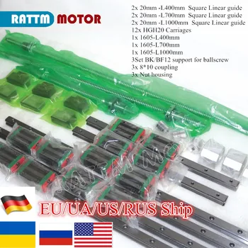 

EU/ Delivery!6PC Square Linear guide sets L-400/700/1000mm & 3pc Ballscrew 1605-400/700/1000mm with Nut & 3set BK/B12 & Couuling