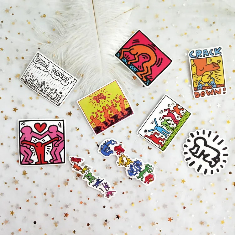 50 шт./лот, наклейка Keith Haring s для наклейки,, для сноуборда, ноутбука, багажа, автомобиля, холодильника, наклейки для автомобиля, Pegatina