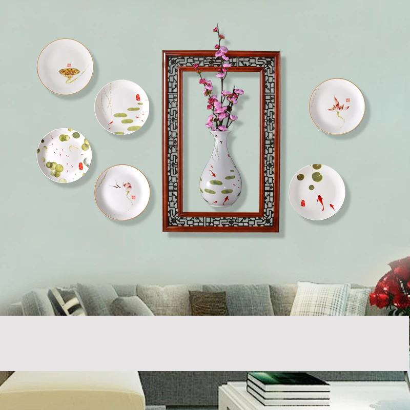 8 дюймов Китайский Лотос керамическая подвесная Тарелка настенная декоративная тарелка домашний декор кулон украшение комнаты дзен ремесла