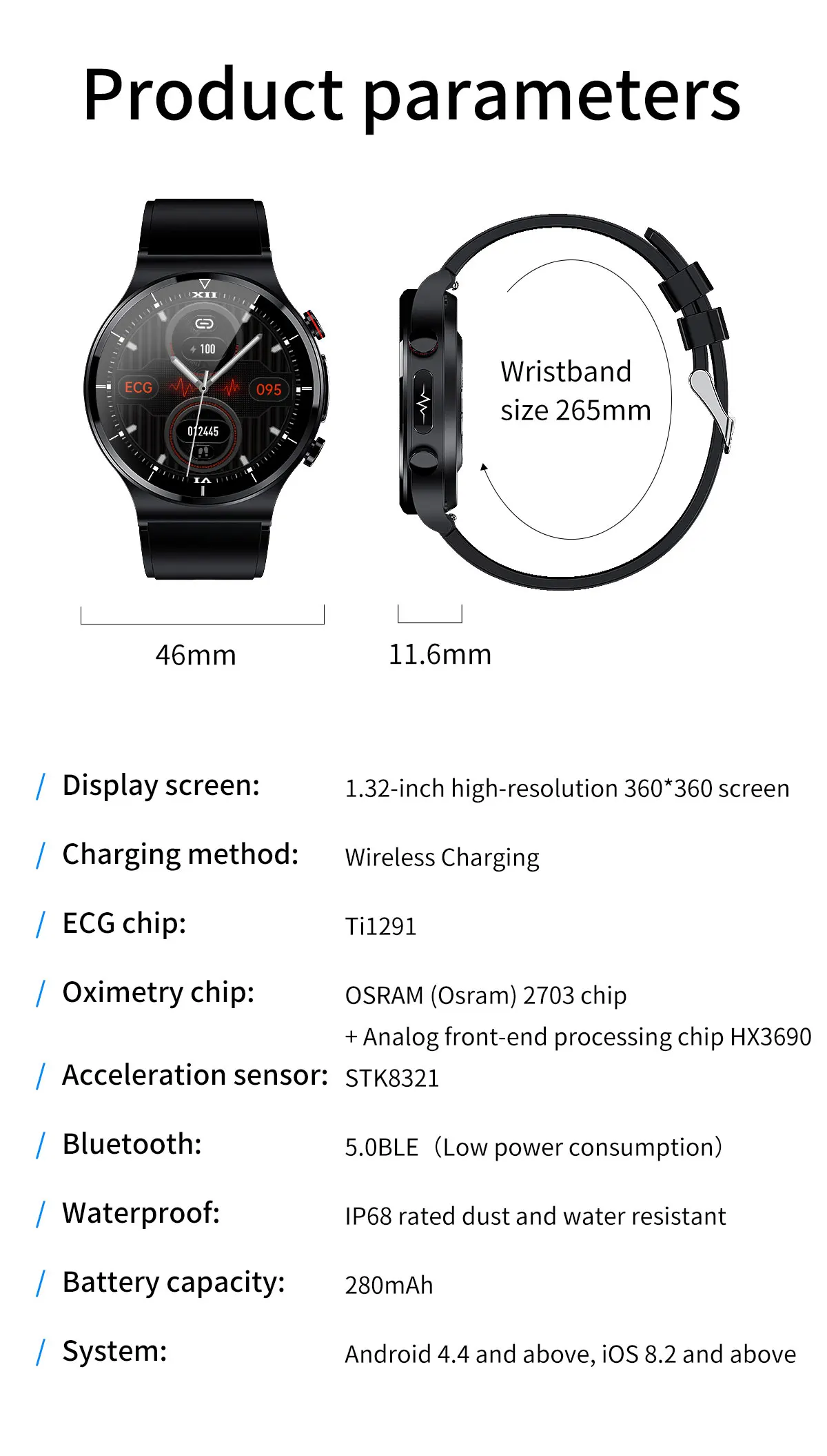 E88 Smart Watch Men Watch 1.32 inch Screen EGG Collector IP68 Waterproof BodyTemperature Wireless charger Watches PK E80 E86