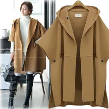 Элегантное зимнее шерстяное пальто-накидка, женские шерстяные куртки с рукавами «летучая мышь», повседневное роскошное пальто с капюшоном, большие размеры 5XL