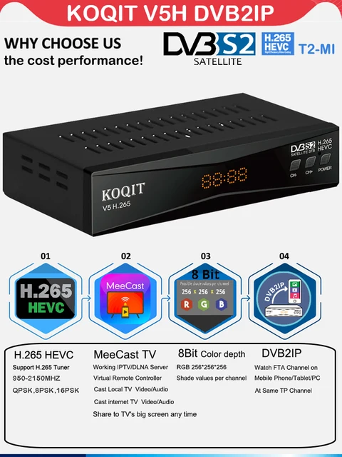  Koqit DVB S2 Receptor de satélite FTA Satélite TV Receptor de  pantalla de reflejo Fundido SAT Buscador de TV Decodificador DVB-S2/S IPTV  Convertidor Caja Grabación a USB : Electrónica