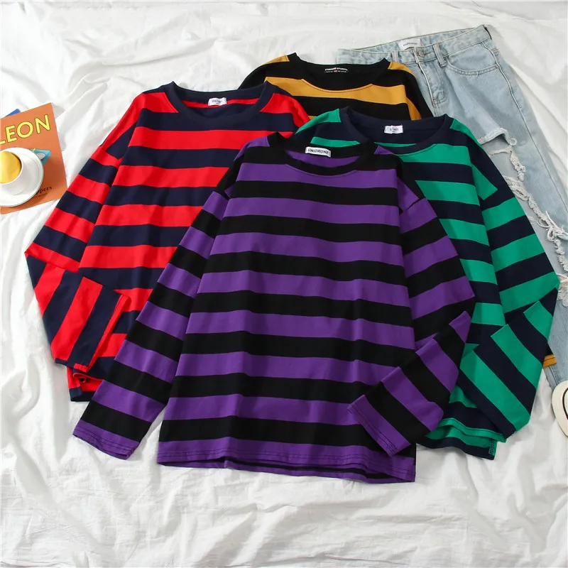 Purple Striped Long Sleeve T-Shirt