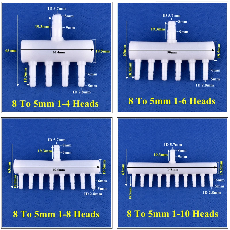 8-5mm 4~20 Head Oxygen Gas Diverter Aquarium Fish Tank Hose Joint Air Pump Oxygenation Distributor Porous Gas Drainage Connector