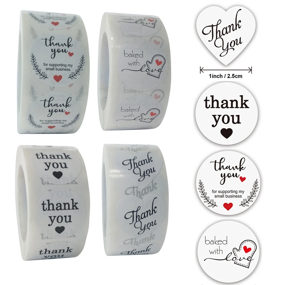 

500pcs Cute 1 Inch Round THANK YOU White Stickers Gift Bag/box Labels Student Crafts DIY Decoration