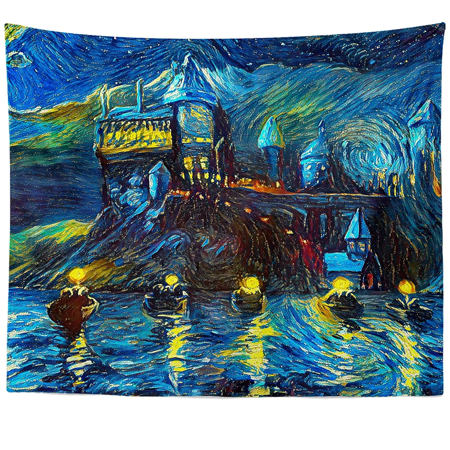 

Starry Night Castle Night Boats Wall Hanging Tapestry Abstract Artwork Home Decor
