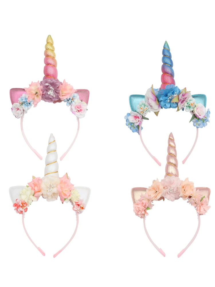 Miss Cute Unicorn Headband Women kids Sweet Flower Unicorn Horn Hair Band Birthday Party handmade fashion Floral Crown Headwear hair band for ladies