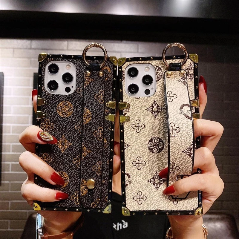 Luxury Square Wrist Strap Holder Phone Case For Iphone 12 Mini 11 13pro Xs Max Xr 7 8 6s Plus Se Fashion Geometric Leather Cover Mobile Phone Cases Covers Aliexpress