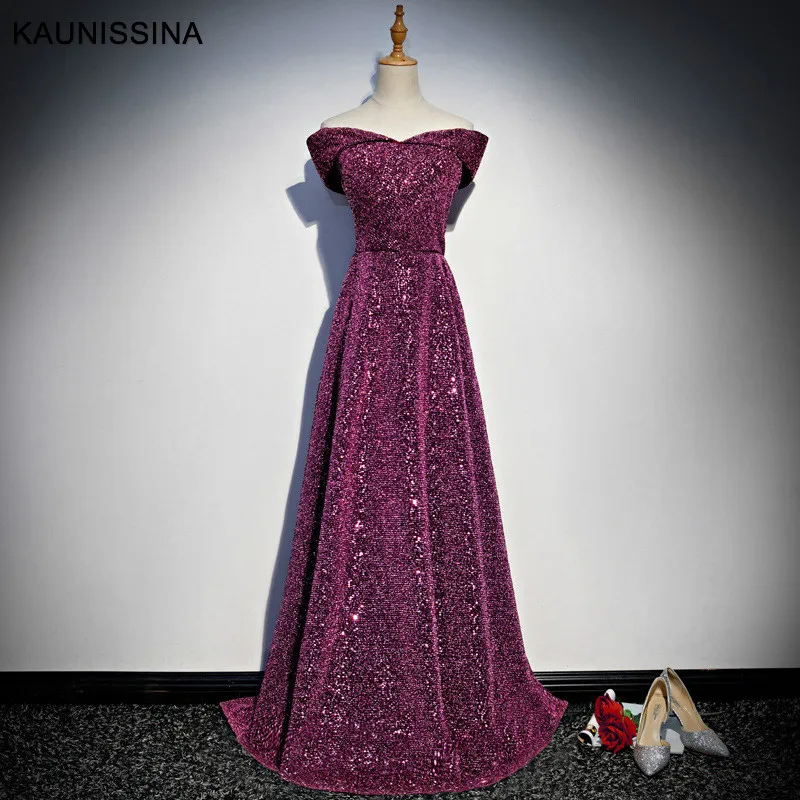 KAUNISSINA Vestido De Festa Long A Line Sequined Evening Dresses Charming Party Gowns Celebrity Formal Dress Purple | Свадьбы и