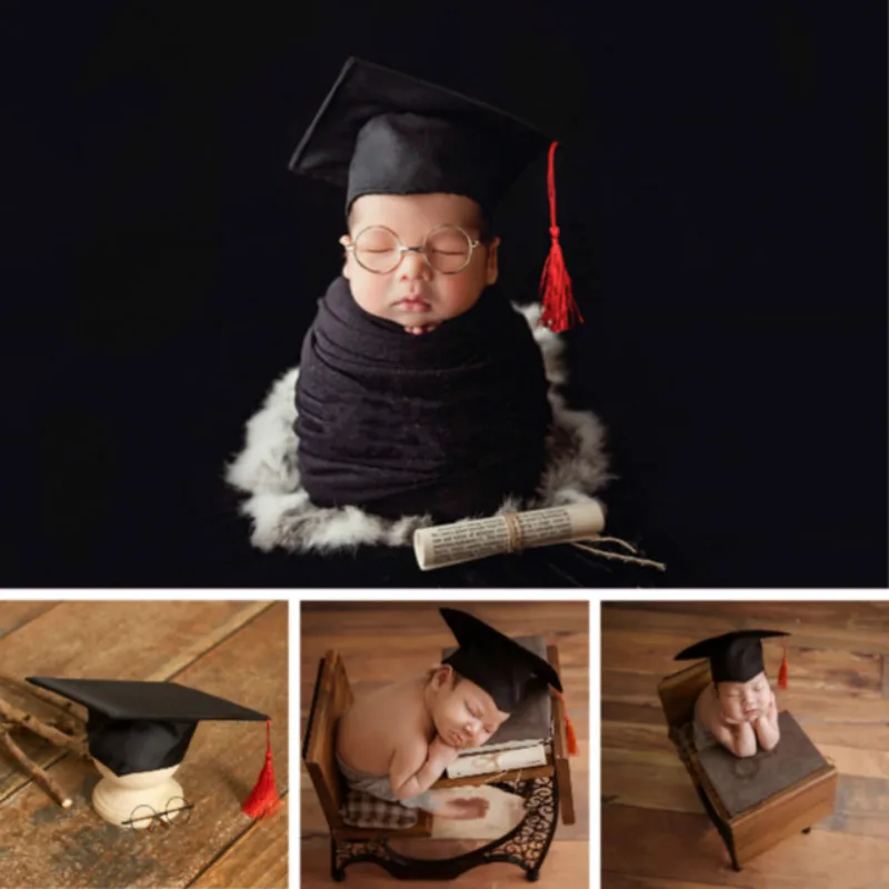 

Newborn Photography Props Baby Hats Mini Bachelor's Hat Infant Shoot Accessories Black Glasses Baby Photo Creative Decorations