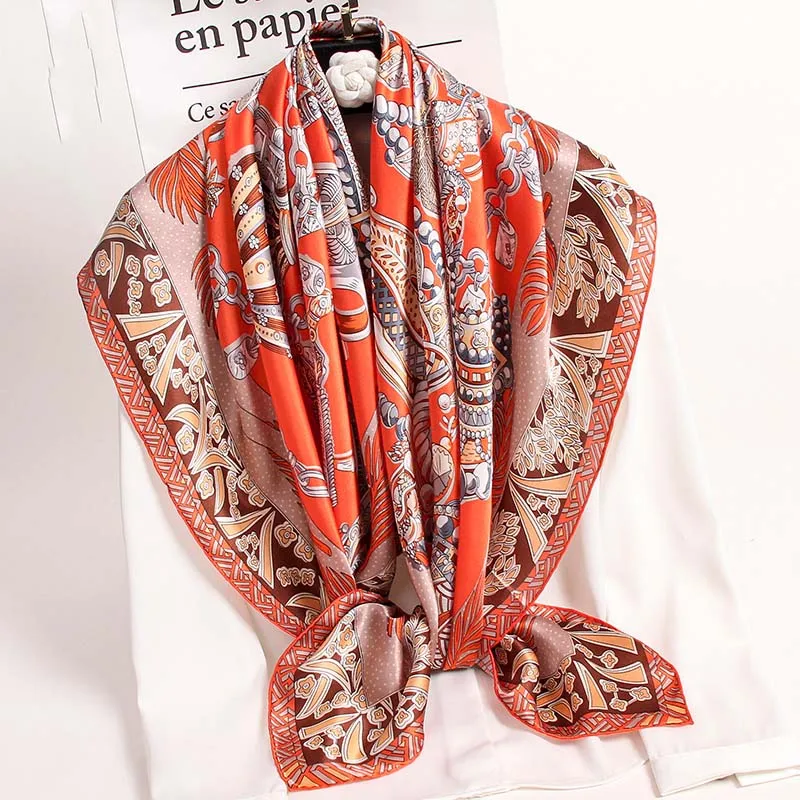 Women Real Silk Square Scarves 100% Pure Natural Bufandas Floral Printed Bandana Headscarf Foulard Femme Shawls 108X108cm |