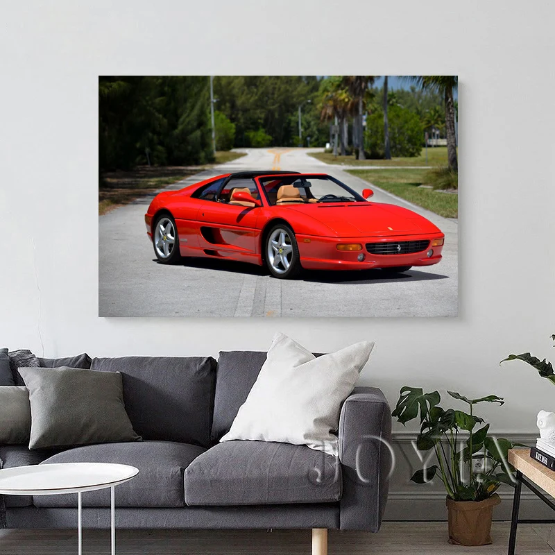 Ferraris F355 Red Car Sport Car Convertible Wallpaper Supercar Poster Canvas Print Paintings Wall Art For Living Room Decor