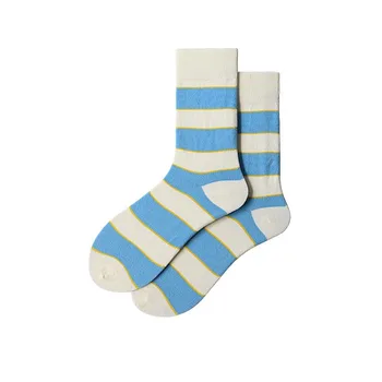 

Striped Men's Sock Patchwork Socks Unisex Crew Blue White Casual Lovers Cotton Sox Adult Autumn Winter Classic Fashion Skarpetki