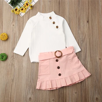 

1-6Y Autumn Toddler Baby Kids Girls Clothes Sets Long Sleeve Button Knit Tops Sweater+Button Mini Skirt Warm Outfits Sets