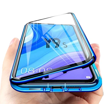 Перейти на Алиэкспресс и купить Магнитный чехол для Huawei Y9s, прозрачный двухсторонний жесткий бампер из закаленного стекла, задняя крышка для Huawei Y9s Y 9 s, противоударный чехол