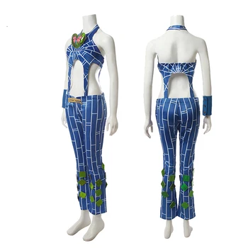 

2020 Anime JoJo Bizarre Adventure Cosplay Costume Jolyne Cujoh Cosplay Costume Blue Trench Full Sets for Women Costume