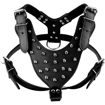 

Cool Spiked Studded Leather Dog Vest Harness Puppy Leash Doggie Lead for Large Pitbull Bulldog Boxer Mastiff Walking Training