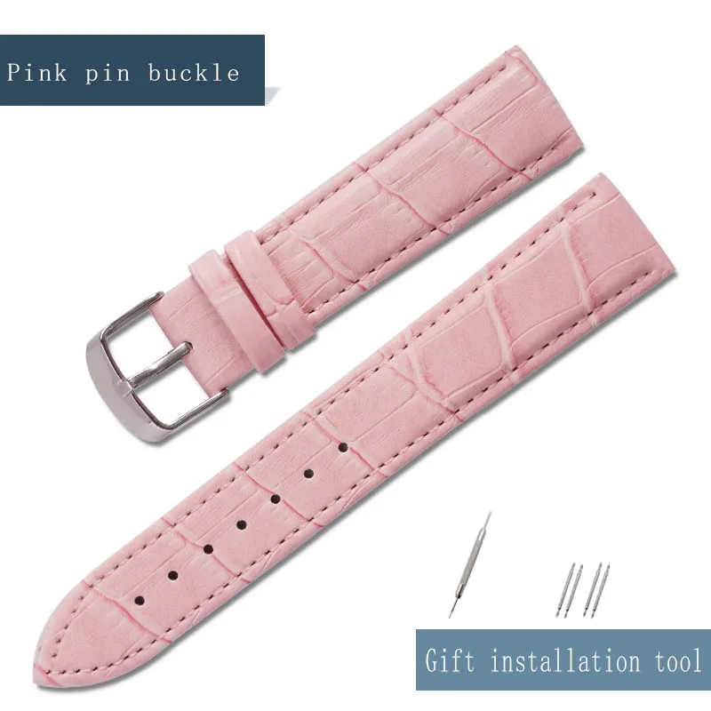 pink pin buckle Ремешок для часов OT для мужчин G из натуральной кожи, 12 мм, 14 мм, 16 мм, 18 мм, 19 мм, 20 мм, аксессуары для часов, женский и мужской ремень, несколько цветов - Цвет ремешка: pink pin buckle