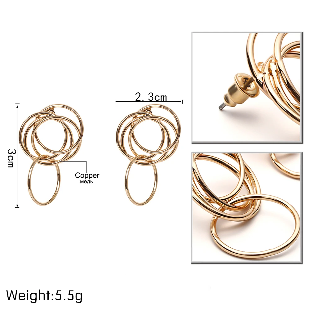 Креативные полые геометрические витые серьги-гвоздики с несколькими круглыми кругами для женщин, винтажные металлические серьги-гвоздики для ушей, ювелирное изделие в подарок