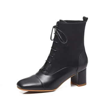 

New Fashion genuine Leather Women Ankle Boots Women Autumn Winter Genuine Leather Shoes Woman Platforms Ladies Boots