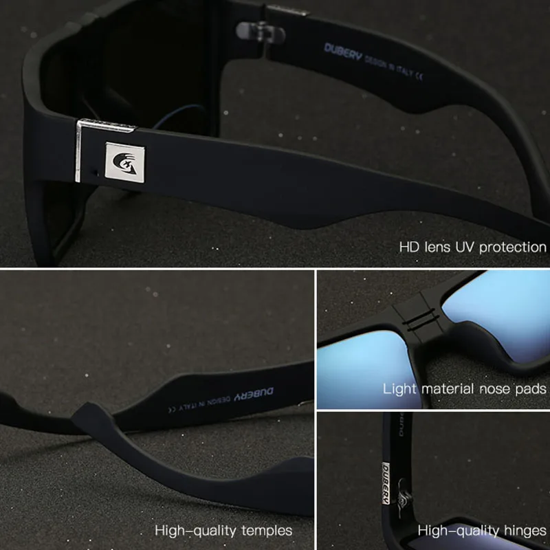 DUBERY Новинка Oculos Мужские квадратные поляризованные солнцезащитные очки для вождения мужские солнцезащитные спортивные очки на открытом воздухе для рыбалки мужские высококачественные брендовые