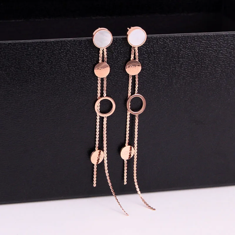 Модные Нержавеющая сталь любовь Shell круглые висячие серьги Длинная кисточка