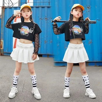 

Girls Dance Costumes Printing Hiphop Street Dance Rave Outfit Stage Performance Clothing Kids Jazz Practice Wear 2 Pcs DF1641