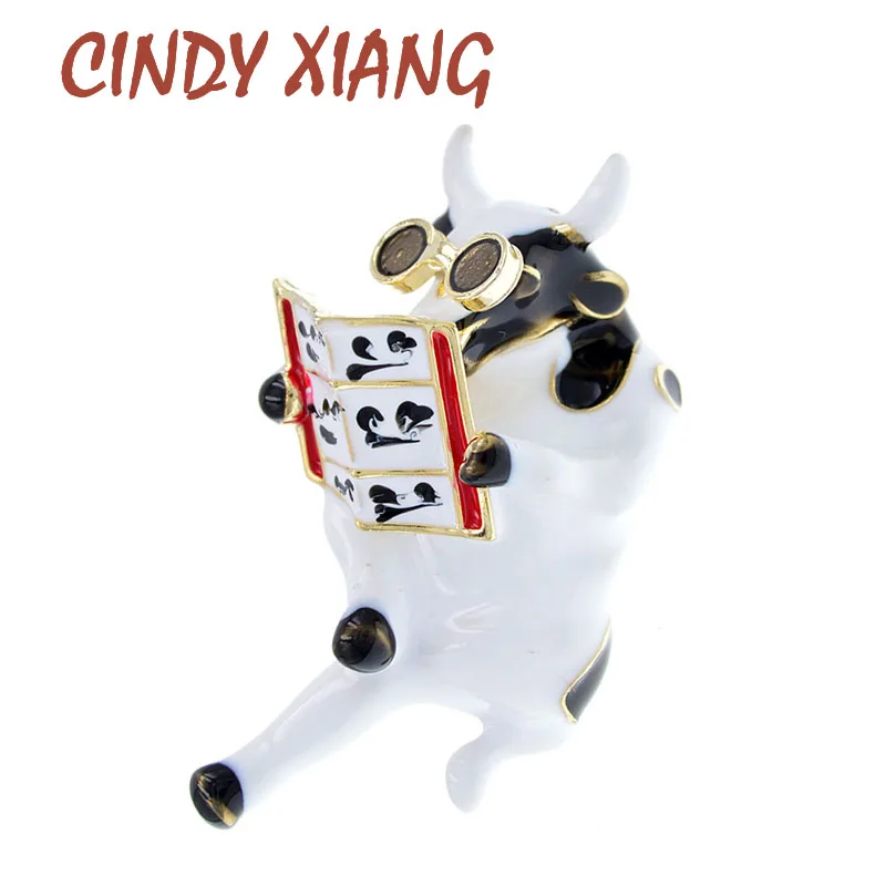 CINDY XIANG книга для чтения корова брошь бык черный и белый цвет эмаль крупного