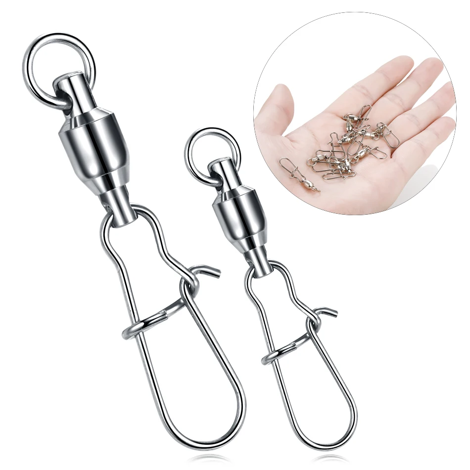 10PCS/lot Stainless Steel Fishing Connector Swivels Interlock Rolling with Hooked Bearing Fishhook Lure Tackle Accessories