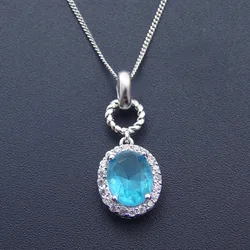 Brass Classic Retro Blue Zircon Pendant Chain Gift Giving