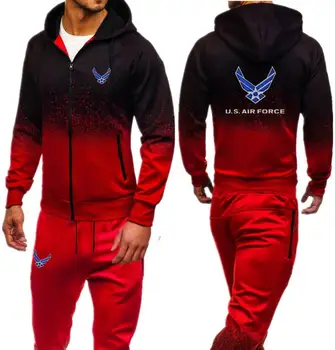 

U.S. Air Force Print Men Sets Autumn Sporting Suit Sweatshirt Sweatpants Mens zipper hoodies pants Slim Tracksuit Hooded Jacket
