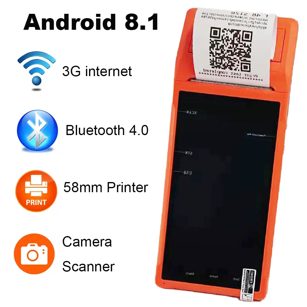 3G/4G PDA POS Handheld NFC Terminal Built in Thermal Bluetooth Printer