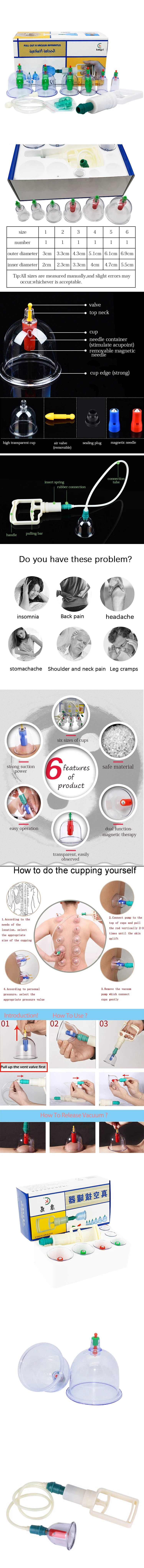Description Picture 4 of item6 Cans Professional Cans Cups Chinese Vacuum Cupping Kit Therapy Cellulite Massager Anti Thick Jars Guasha Vacuum Massage