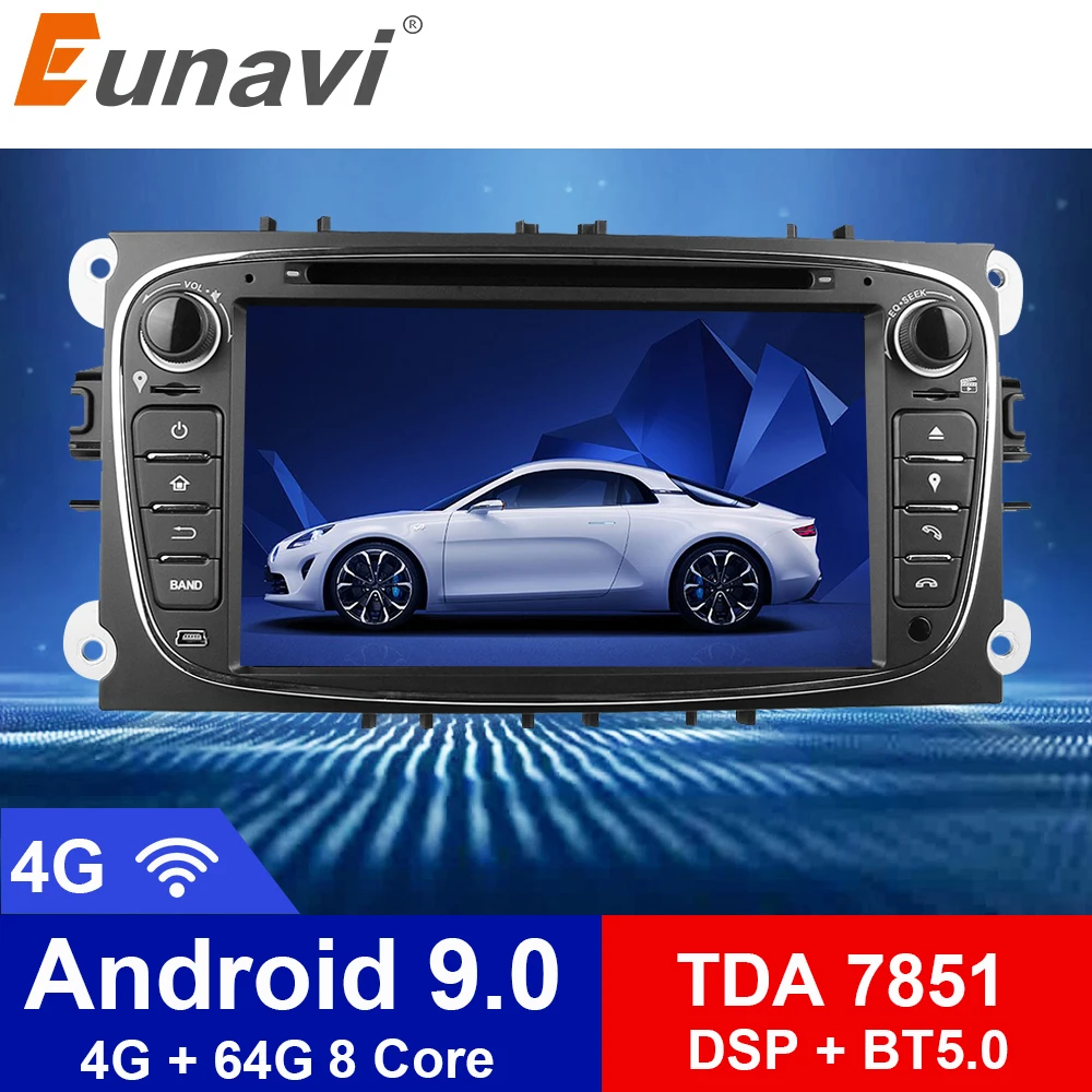 Eunavi 2 Din 7 &quotAndroid 9 0 Восьмиядерный автомобильный dvd-плеер DAB + WiFi 4G Canbus онлайн карта GPS