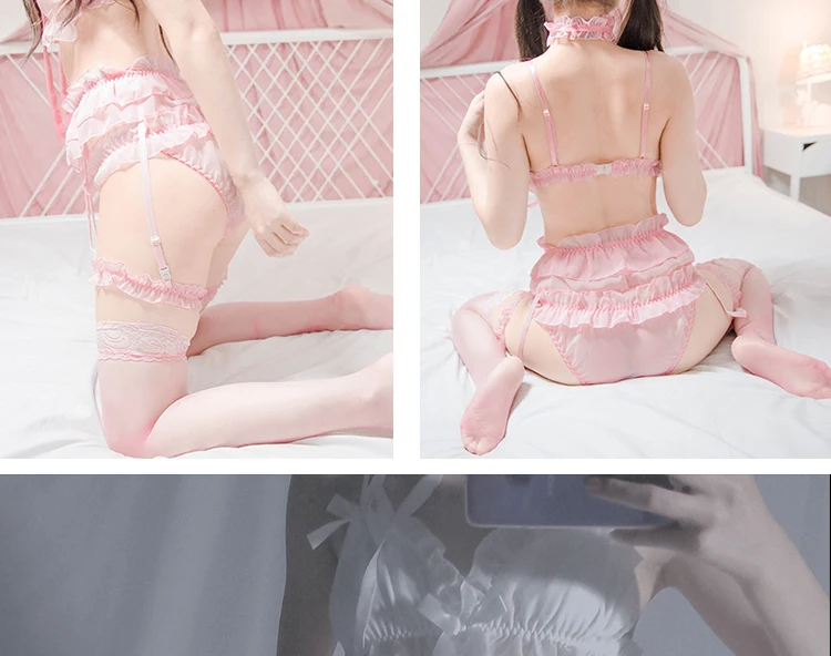 Японский Лолита женский сексуальный комплект нижнего белья милые белые оборки кружева дамы Kawaii Babydoll мягкая девушка черная Пижама Косплей костюмы